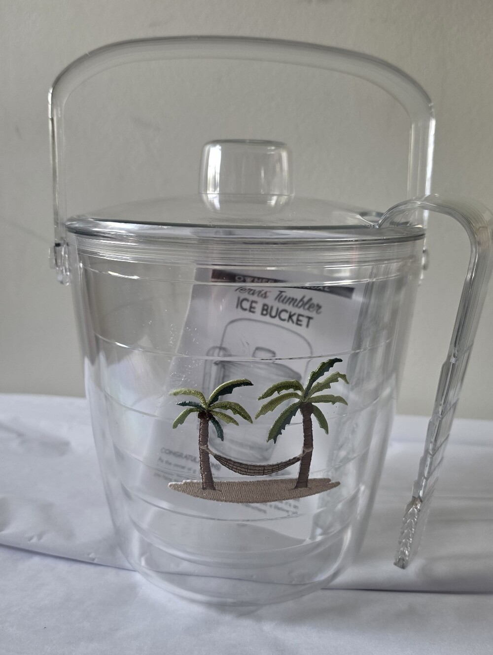 Tervis Tumbler Ice Bucket Insulated 2.5 Qt w/Tongs and Lid Palm Trees Hammock